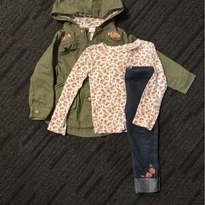 Little Lass Green Jacket and Floral Set